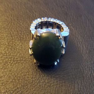 Boutique Silver Tone and Black Accent Stretchy Fashion Ring